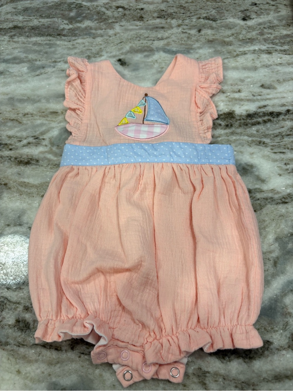 Peach Sailboat Cotton Baby One-Piece Romper